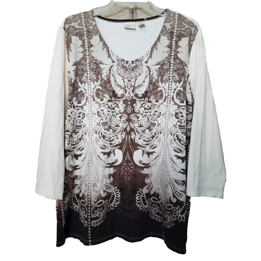 Chico's Zenergy Elsie Beaded Paisley Cotton/Modal V-Neck Tunic Size 3 (XL)